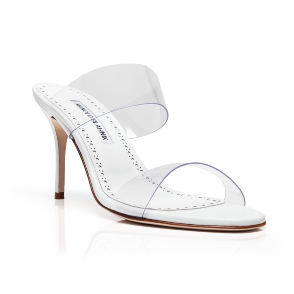 Manolo Blahnik Scolto 90 mule sandal in White Leather